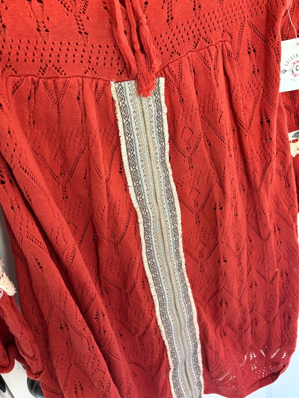 NWT Hayden Size L 100% Cotton Orange Knit Boho Tunic Embroidered Cottagecore - Picture 4 of 6